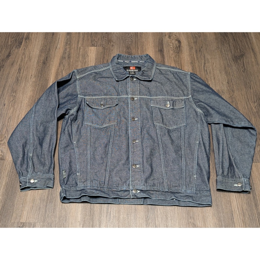 GODBODY XXL Denim Jacket Menswear Mens Distressed‎ Button Up Cotton